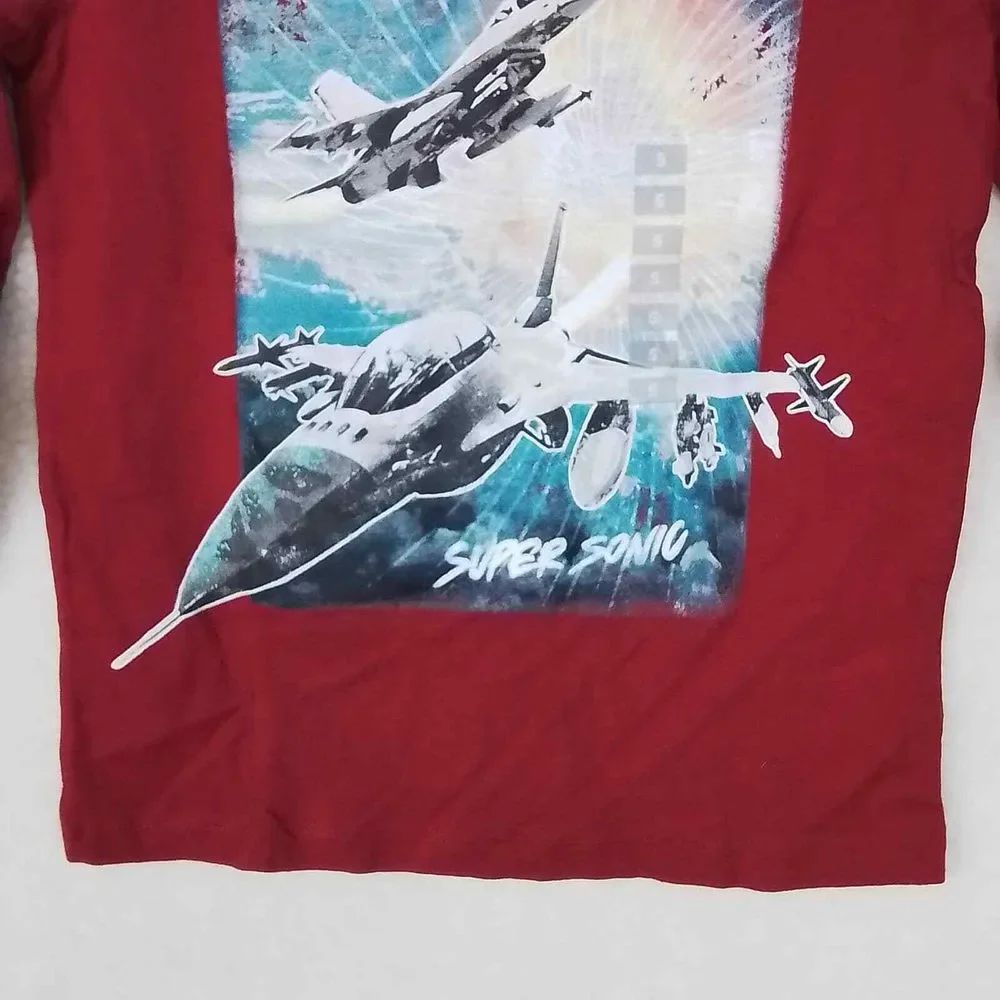 OshKosh Long Sleeve Cotton Tee Size 5 in Red w/ Fighter‎ Jet Theme